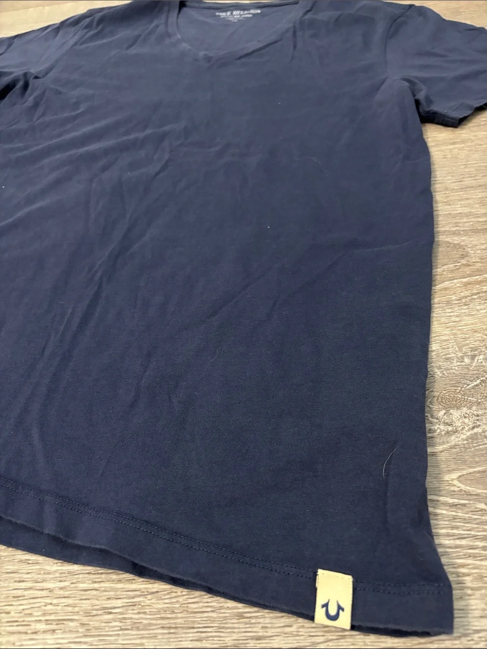 True Religion Men's Navy Blue V-Neck T-Shirt Large 100% Cotton